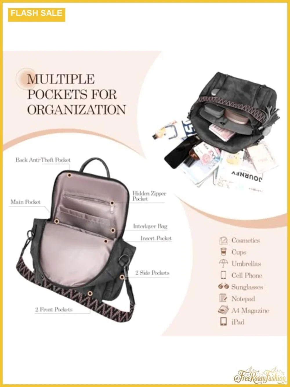 Women's PU Leather Fashion Backpack Purse Convertible Handbag Travel